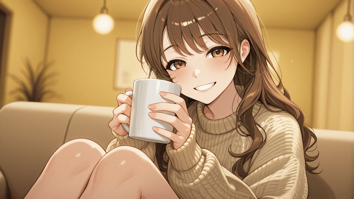 Smiling AI Girlfriend character inviting conversation on Girlfriendly AI