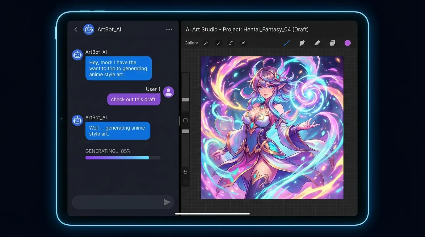 AI hentai art generation within chat showing anime-style visual content on Girlfriendly AI