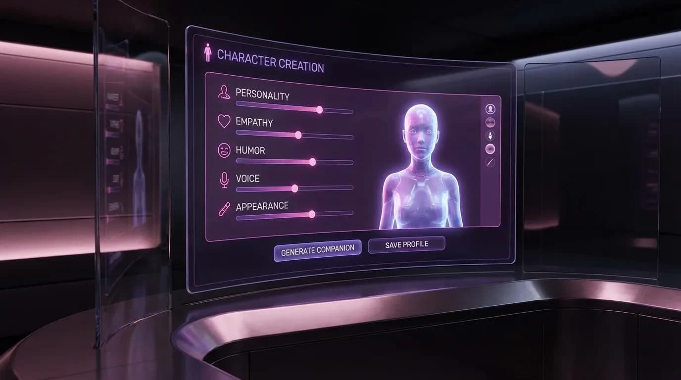 Character creation interface for building custom intimate AI companions on Girlfriendly AI