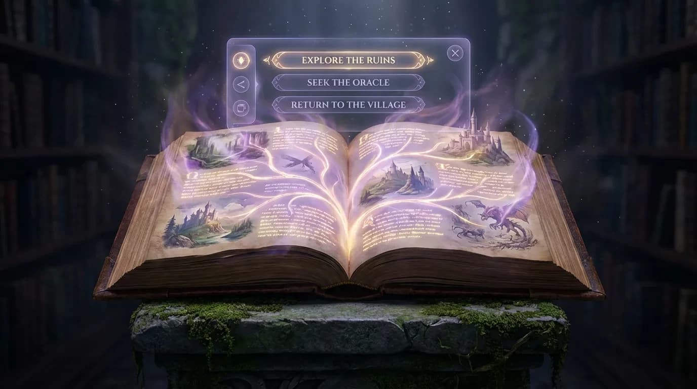 Interactive NSFW CYOA choose your own adventure AI story interface